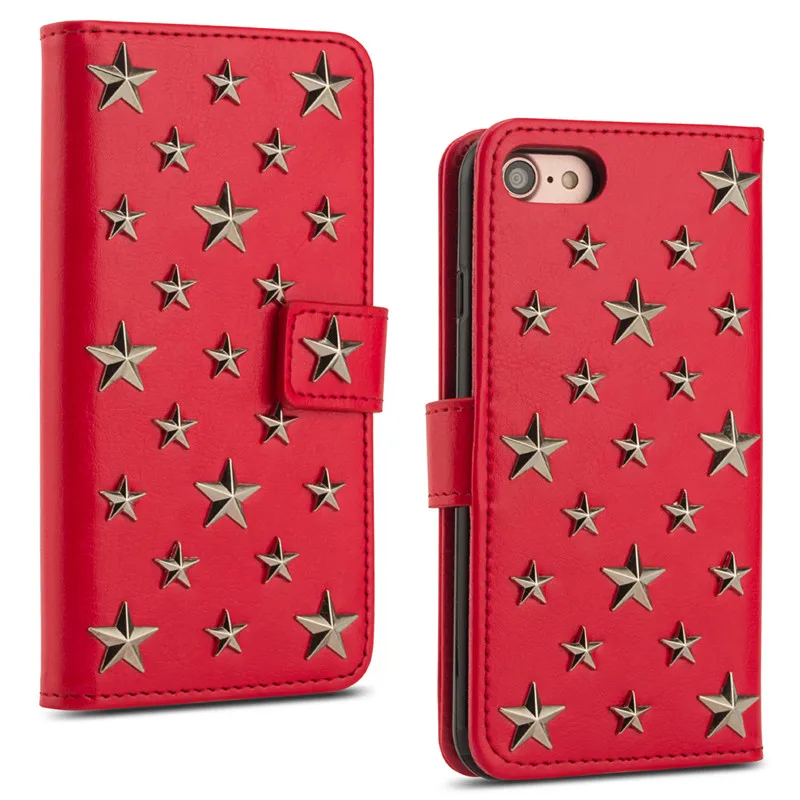جلدية فاخرة فليب حقيبة لهاتف أي فون 8 7 اليدوية نجوم برشام محفظة المغناطيسي حامل بطاقة خزانة الهاتف خزائن هاتف آيفون 8 7