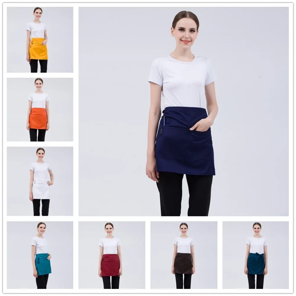 

Women Men Kitchen Cook Short Apron High Quality Chef Waiter Uniform Hotel Coffee Shop Bakery Cleaning Work Aprons 8 Colors