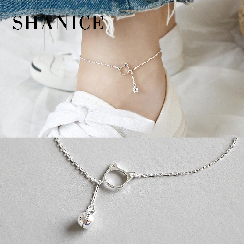 

SHANICE Authenetic 925 Sterling Silver Anklets Kitten Simple Cute Bell Circular Clasp Clip Suitable Bracelet Charm Japan Jewelry