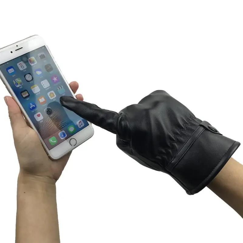 Winter Gloves Leather Glove Men'S Autumn And Winter Warm Plus Velvet Thick Pu Leather Gloves Windproof Ridin