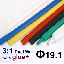1.22 metro/lote 19.1mm 3:1 tubo duplo do psiquiatra do calor da parede com cola grossa jogos alinhados esparadrapos do fio do envoltório da luva do cabo da tubulação do heatshrink