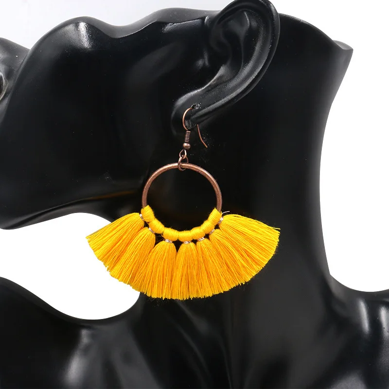 

Ethnic Bohemian Long Rope Fringe Earring Drop Dangle Cotton Tassel Sector Earrings for Women Party Wedding Jewelry Cерьги