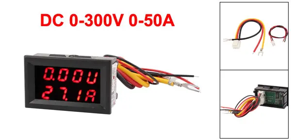DC 0-300V 0-50A Red LED Dual Digital Display Panel Voltmeter Ammeter Meter
