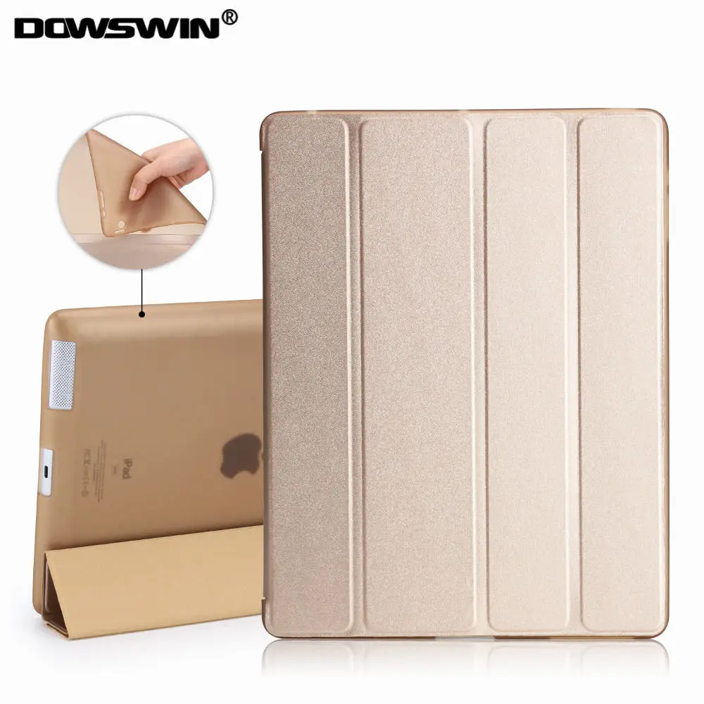 Чехол dousswin для ipad 2, 3, 4 из искусственной кожи Модный Магнитный 4-fold wake smart cover чехол tpu можно увидеть логотип мягкий для ipad 2/3/4 чехол s - Цвет: gold for ipad 2 case