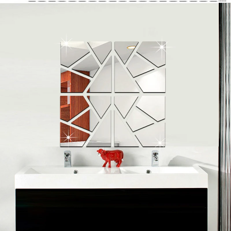 Acrylic Mirror Surface Sticker Geometric DIY Wall Stickers For Bathroom