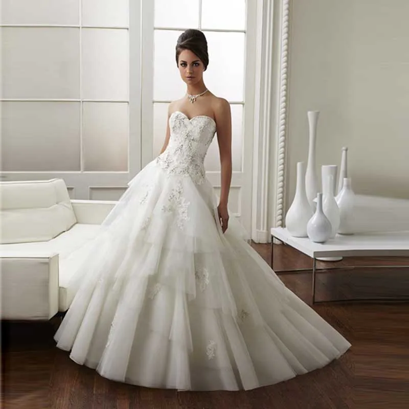 2016 Latest Arrivals Organza Sweetheart Appliques Sequins Court Train Plus Size Formal Women Wedding Dress Beautiful Bridal Gown | Свадьбы и