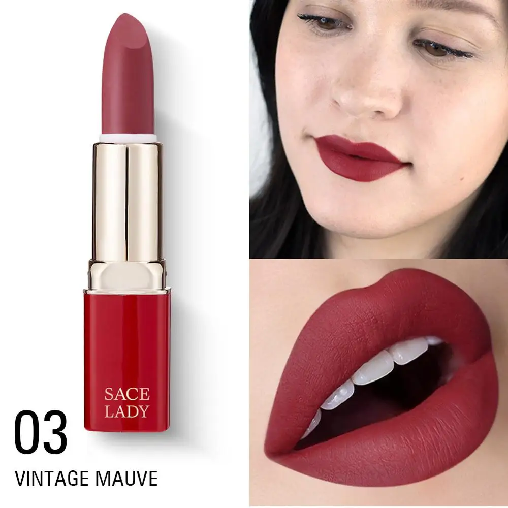 03 Vintage Mauve SACE LADY, матовая губная помада, водостойкая, макияж, профессиональная, Обнаженная губная помада, стойкая, макияж, натуральный, красный, для губ, красота, косметика - Цвет: 03 Vintage Mauve