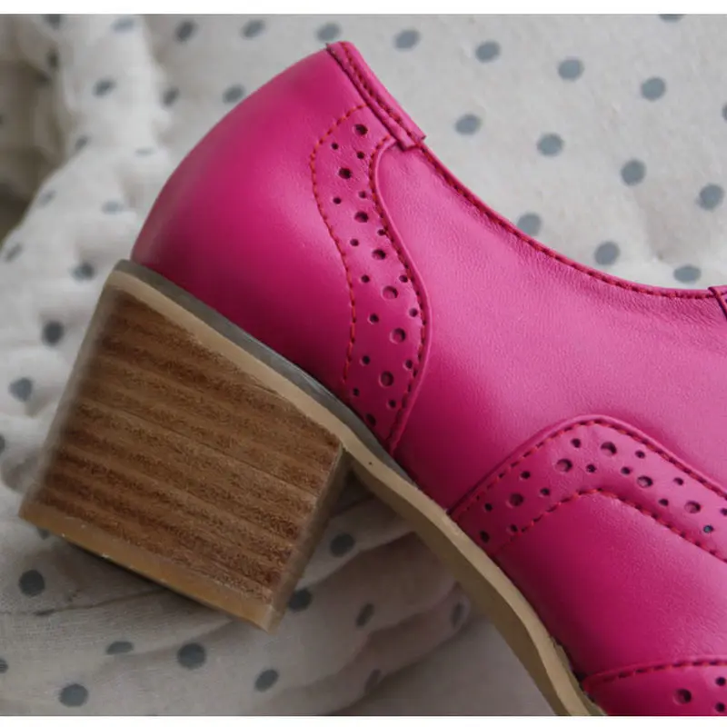 Véritable Avec Chaussures Épais rose Sculpté Grande Rose 5cm Color Oxfords La Pink Femme white En Main Taille Cuir Simples À nude pink 9cm Lacets Brock FAv5FwqCx