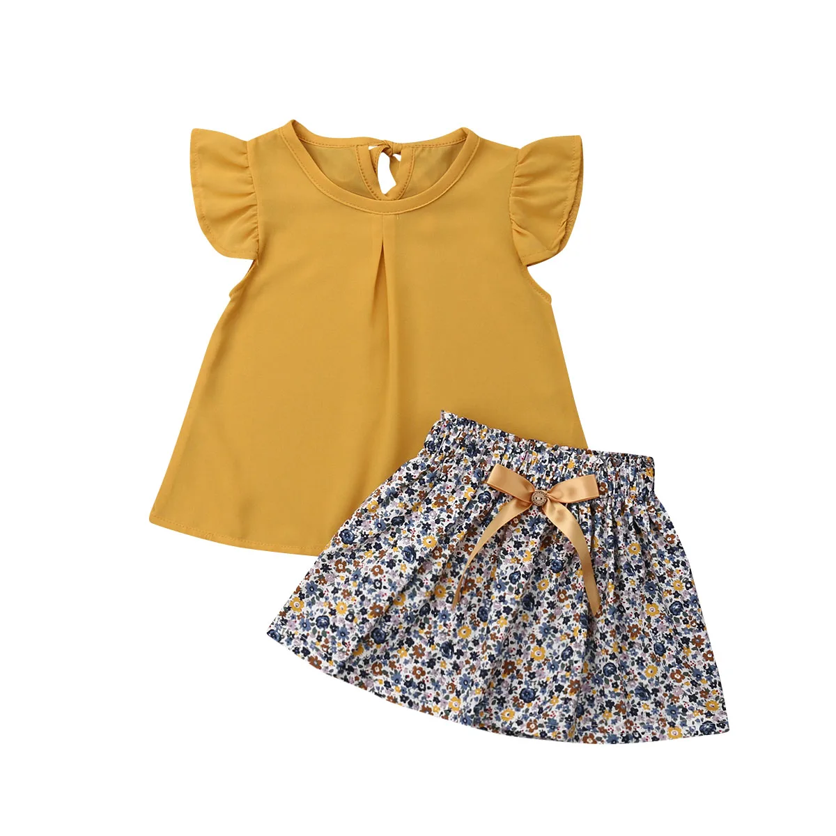 Детская одежда для маленьких девочек, топы с оборками и цветочным рисунком, футболка+ юбка-пачка, платье, комплект из 2 предметов, комплект одежды для детей