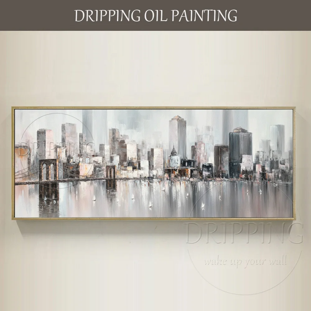 

Top Artist Hand-painted High Quality Abstract Cityscape Big Building Oil Painting on Canvas Abstract Skyscrapers Oil Painting