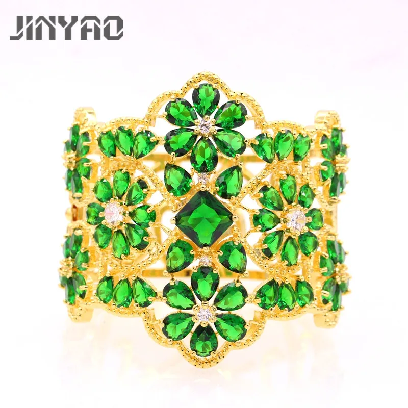 

JINYAO Gorgeous Gold Color Crystal Charm Green AAA Zirconia Women Wrist Bangle Bracelet For Women Gift Fine Jewelry