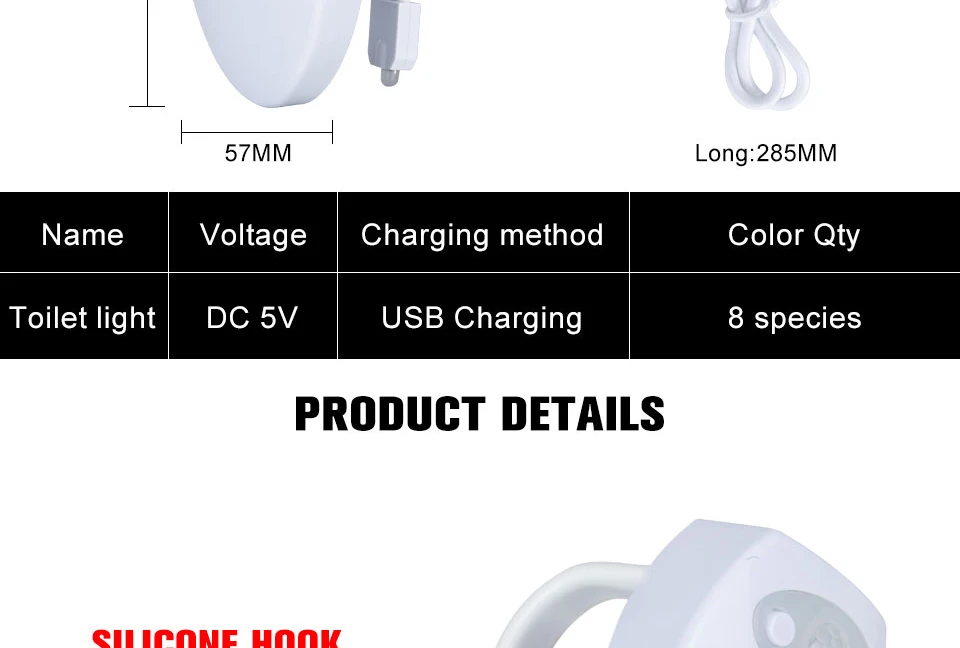 Motion Sensor Toilet Seat Lighting 8 Colors Backlight Toilet Bowl Automatic Night Lamp 3 AAA Seat Sensor Light LED Toilet Lamp (20)