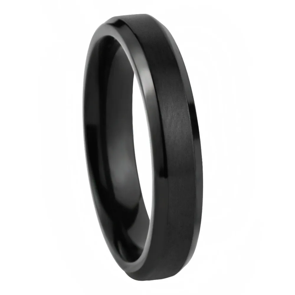 

4mm Basic Men's Rings Black Brushed Titanium Wedding Band for Comfort Fit Male Jewelry