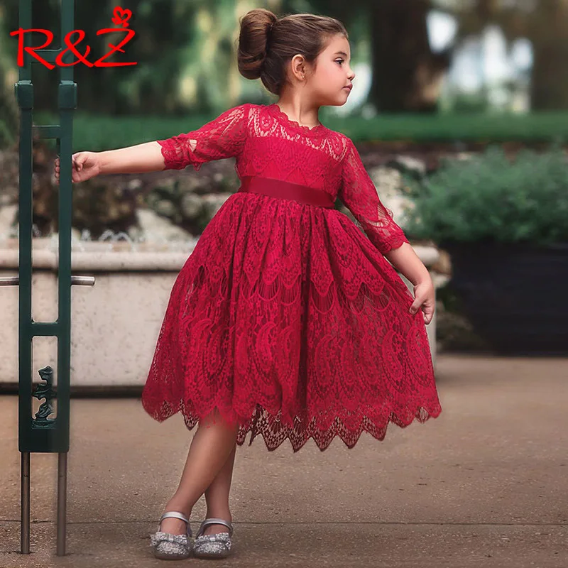 

R&Z children's dress 2019 summer new European and American style sweet girl strip lace dress children's birthday gift