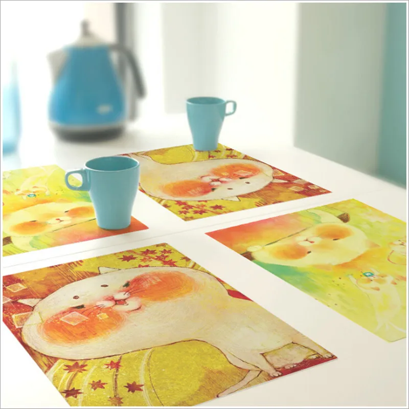

CFen A's Cartoon Animal PVC Dining Table Place Mats Waterproof Kitchen Table Mat Craft for Cup Bowl Plate 2pcs