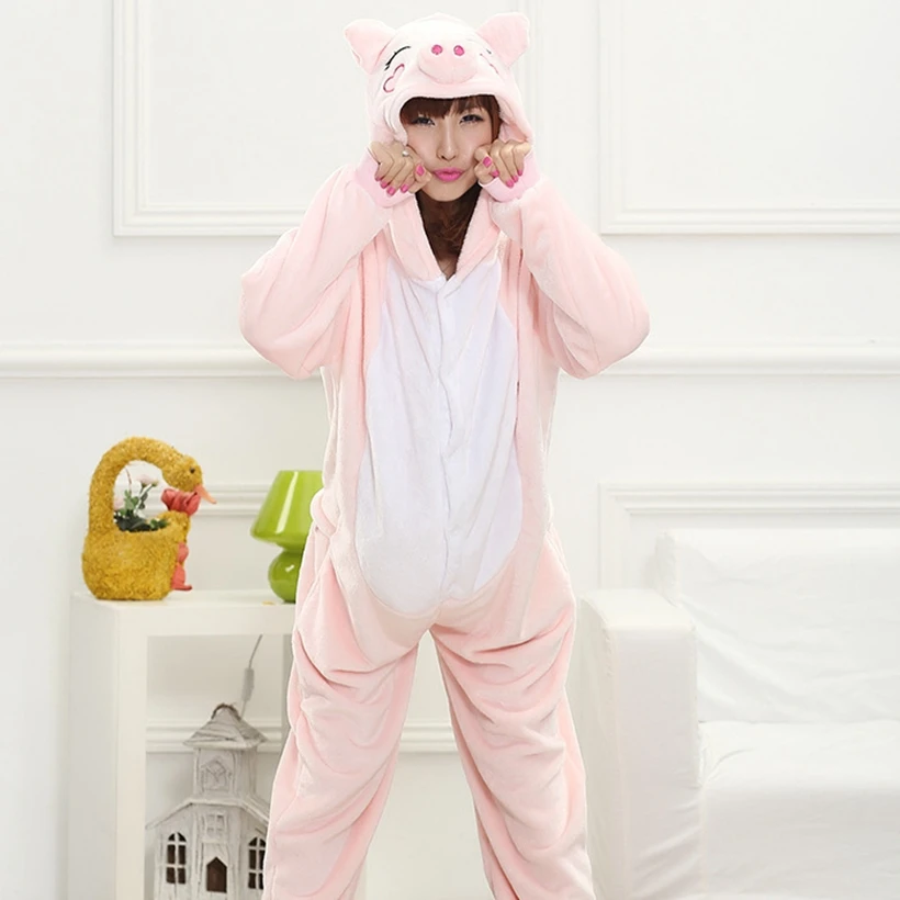 Adult Pink Pig Kigurumi Onesie Women Animal Costume Fancy Soft Anime Cosplay Onepiece Winter Jumpsuit