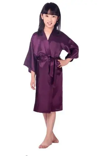 Детская одежда для маленьких девочек из шелка атласное кимоно; наряд, одежда для сна, свадебное платье для девочек в цветочек Детское Белье для сна - Цвет: purple