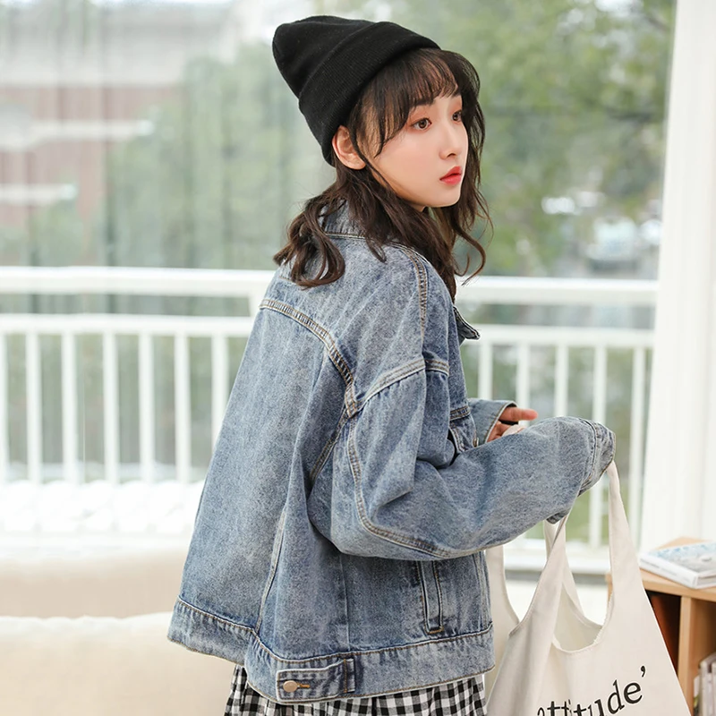 Vestes Denim Boyfriend Veste Single Vintage Lâche Blousons En Manches Style Jean Bleu Nouveau Breasted 2019 Longues Printemps À qYxIHWwAf6
