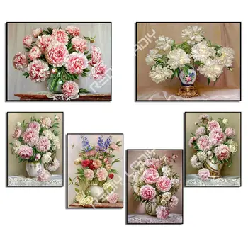 

DIY Diamond Painting Cross Stitch Flowers Full Square/Round Rhinestones Mosaic Kits 5D Diamond Embroidery Peony Handmade Crafts