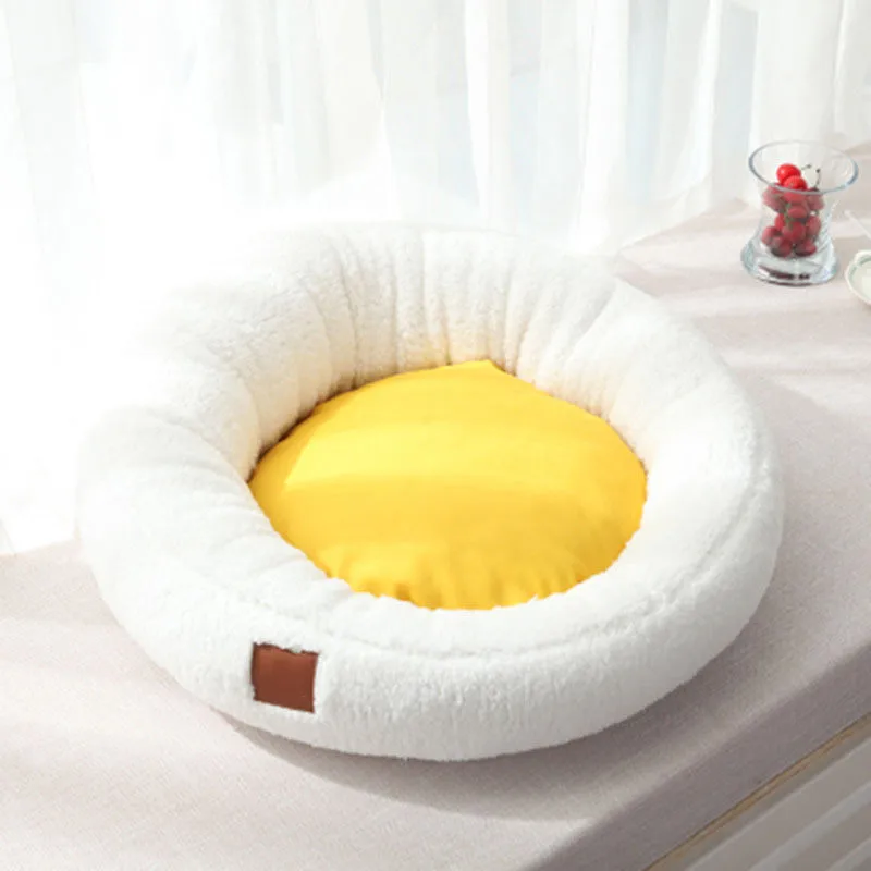 

Puppy Cushion Cat bed Pet nest Creative poached egg shape Kitty pad Comfortable cotton velvet Easy to clean Superior quality