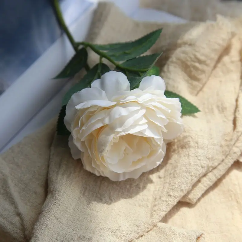 9 см искусственные пионы, шелковые розы, искусственные цветы для самостоятельного изготовления свадебного букета, детский венок, Рождественская Свадебная вечеринка, украшение для дома - Цвет: Белый
