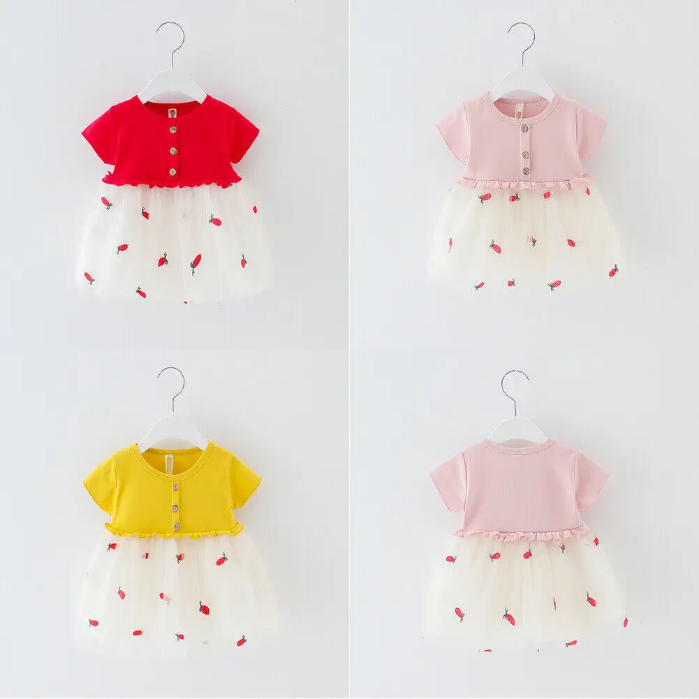 

Cute Lovely Girls Dress 6M-4Y Kids Baby Sweet Fruits Print Lace Short Sleeve Dress Tulle Mesh Dresses Summer Sundress Clothes