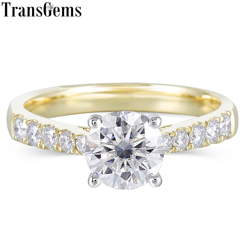 Женское Обручальное Кольцо Transgems белое и желтое золото 10 к 1ct 6 5 мм F с украшением в