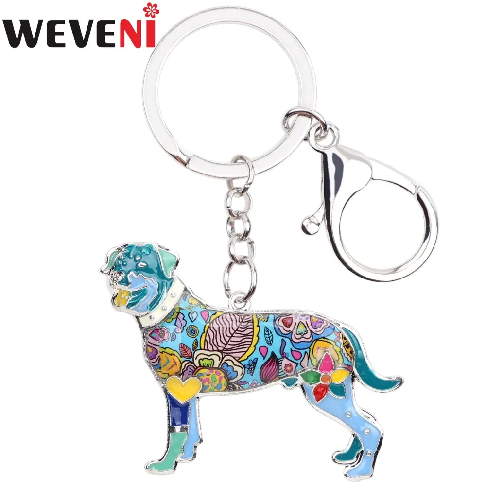 

WEVENI Enamel Rottweiler Dog Key Chain Key Ring Souvenir Gift For Women Bag Charm Fashion Animal Jewelry Keychain Accessories