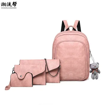 

Fashion Composite Bag Pu Leather Laptop Backpack Women Cute Bear Set Shoulder School For Teenage Girls Tote Mochila Feminina