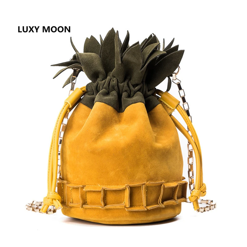 

Cute Scrub Leather Yellow Pineapple Bag Lolita Mini Crossbody Bags for Women Chain Purse String Luxury Girl Funny Bucket Sac A75