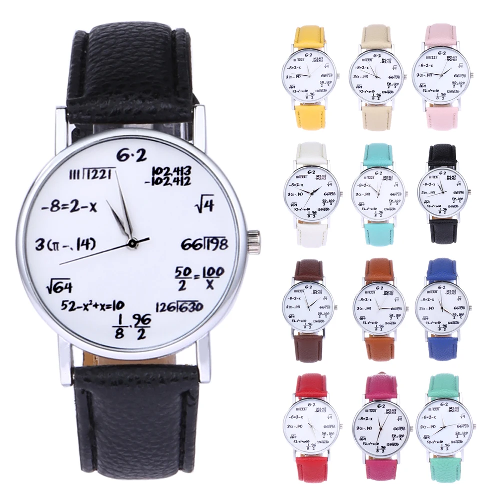 

Women watches Mens Leather Band Quartz Watch Funny Number Pattern Analog Quartz Watch Casual Clock Women Wrist Watch reloj mujer