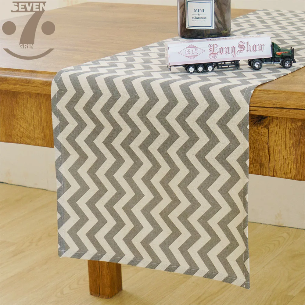 

Home Decorative Gray wave Pattern Cotton Linen Table Runner