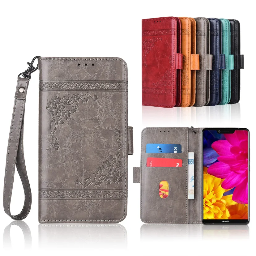 

Newest Wallet case for Sharp Aquos S3 Flip case with Strap100% special PU leather embossing flower cover case