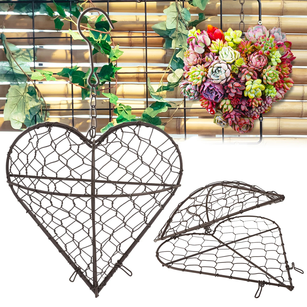 Mayitr 1pcs Metal Heart Shape Hanging Plant Basket Succulent Flower Pot Garden Plant  Flower Basket