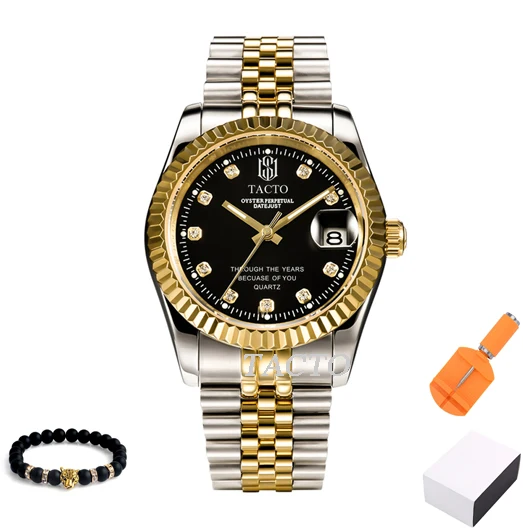 TACTO часы мужские роскошные брендовые кварцевые часы Fullu золотые стальные модные классические деловые часы Reloj Hombre relogio Masculino - Цвет: TA-1-3