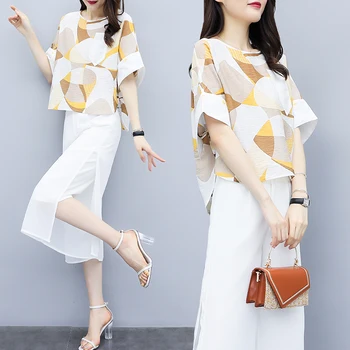 

Trendy Womens Sets Two Piece 2019 Geometric Women 2 Piece Set Top And Pants Chiffon Women's Summer Suit Leisure Matching Sets