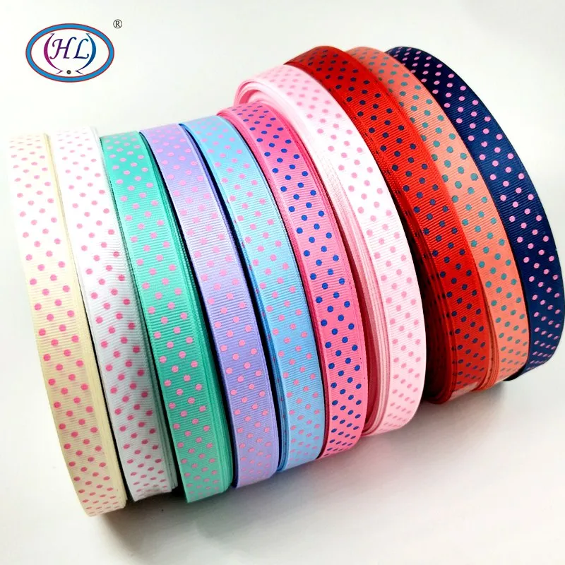 HL 5/8"(15MM) 10 Meters/lot Printed Dots Grosgrain Ribbons Gift Box Wrapping Belt Wedding Party Decorative Crafts - Цвет: mix color