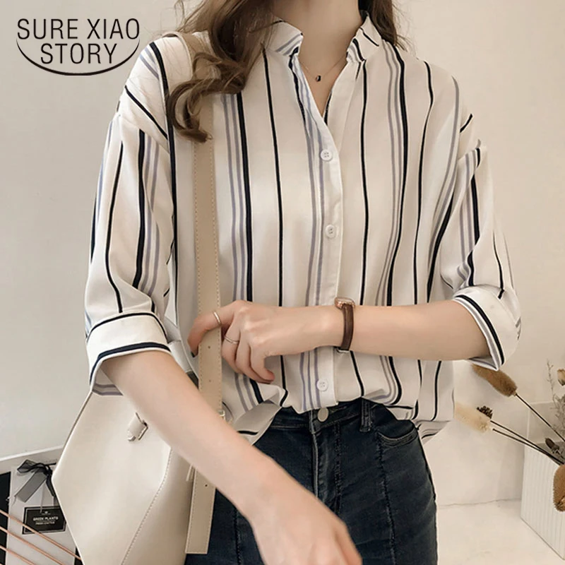 Большие Размеры M 4 XLfashion женские блузки 2019 женская блузка в полоску рубашка