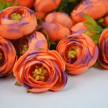 

Orange with little purple fabric tea rose buds High quality artificial silk flower heads hat accessories 50pc