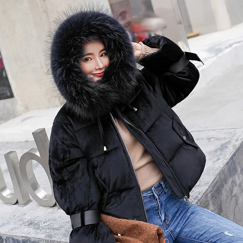 Ly Varey Lin Women Winter Cotton Padded Jacket Coats Warm Thickened Short Velvet Parka Female Hooded Fur Collar Casual Outerwear