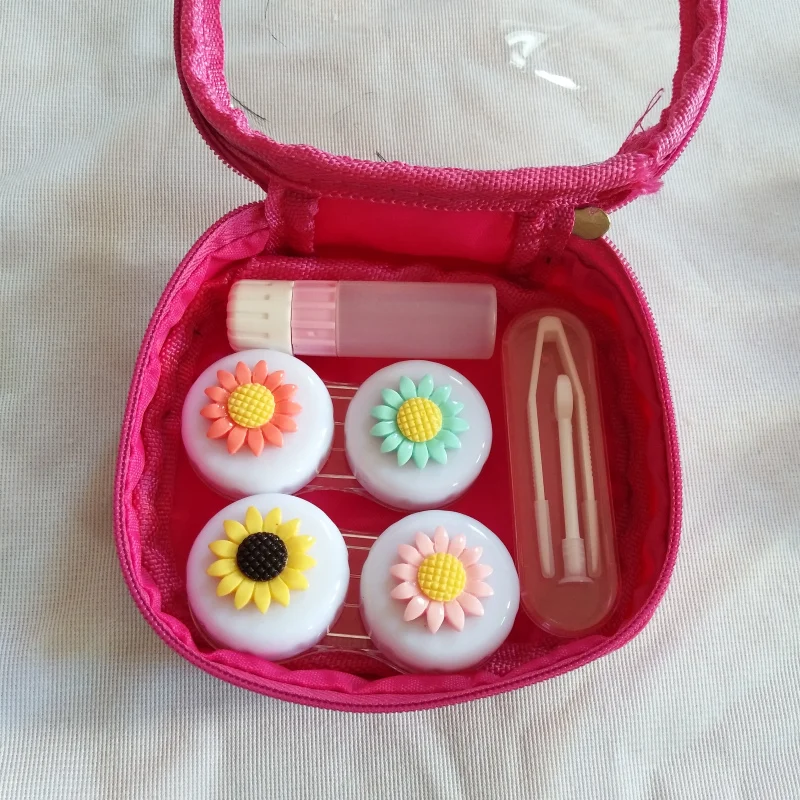 LIUSVENTINA DIY cute pink flower contact lens case for eyes contact