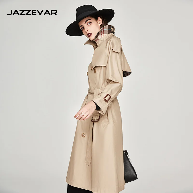 Тренчкот женский длинный модельный двубортный ветровка Водопад бежевая