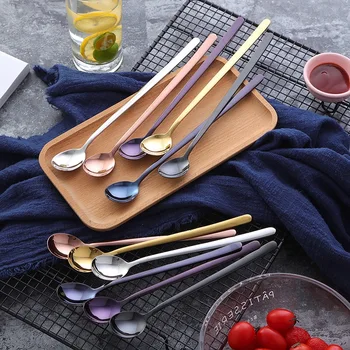 

Long Handled Coffee Teaspoons Stirring Spoon Stainless Steel Ice Cream Spoon Bar Drink Cocktail Mixing Spoon