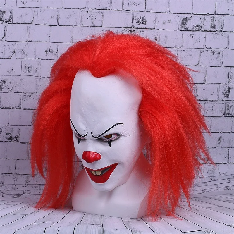 Movie Stephen King's It Mask Pennywise Mask Cosplay Masks Red Hair Clown Joker Halloween (3)