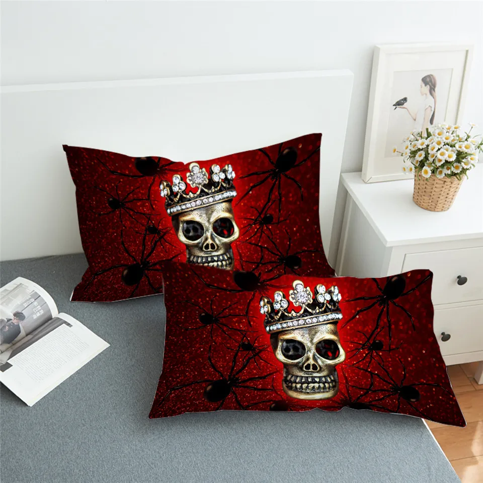 BeddingOutlet с украшениями пауками черепами подушка на шею для чехол queen Корона постельная подушка крышка кроваво-красный Подушка Чехол дома Спальня Постельное белье 2 шт
