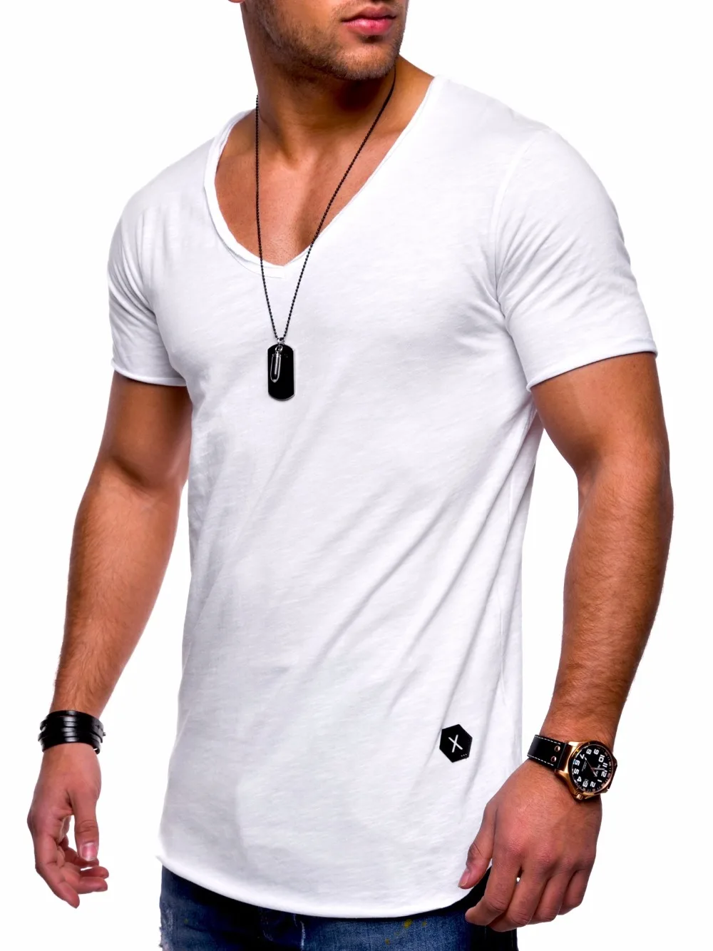Мужские топы, футболки, поступление, глубокий v-образный вырез, короткий рукав, Мужская футболка, облегающая футболка, Мужская облегающая Повседневная летняя футболка, camisetas, Размер 3XL