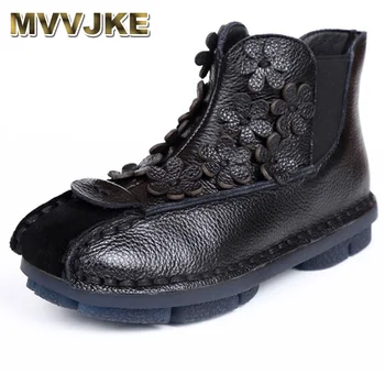 

MVVJKE New Design Retro Short Women Boots Handmade Genuine Leather Flat Ankle Boots For Women Autumn Winter Casual Shoes