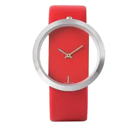 2018 черный/красный/белый Цвет Простой Прозрачный Дизайн кварцевые часы Повседневное часы с кожаным ремешком унисекс подарок Relogio masculino
