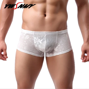 

Brand Men's Boxer Shorts Sexy Transparent Lace Gay Underwear Panties hombre Sexy See Through Boxers shorts Low waist Underpants