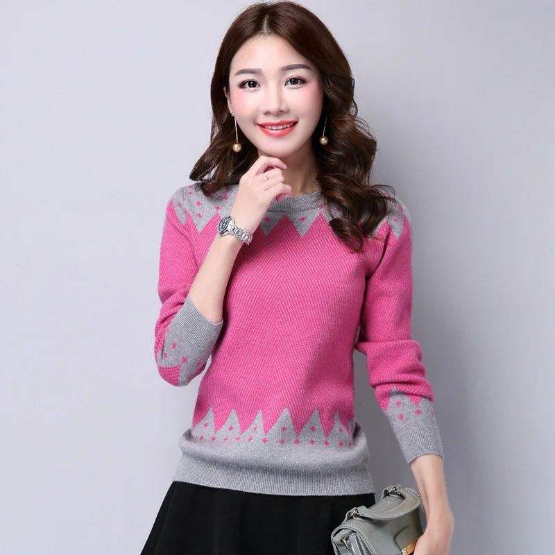 Корейская мода осень зима трикотажные женские свитера и пуловеры повседневные милые вырез лодочкой с длинным рукавом Pull Femme Sueter Mujer - Цвет: rose red